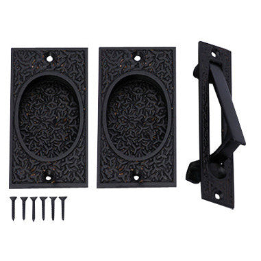 COPPER MOUNTAIN HARDWARE Rice Pattern Single Pocket Passage Style Door Set (Oil Rubbed Bronze)