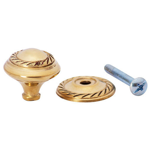 COPPER MOUNTAIN HARDWARE 1 Inch Solid Brass Georgian Roped Round Knob (Polished Brass Finish)