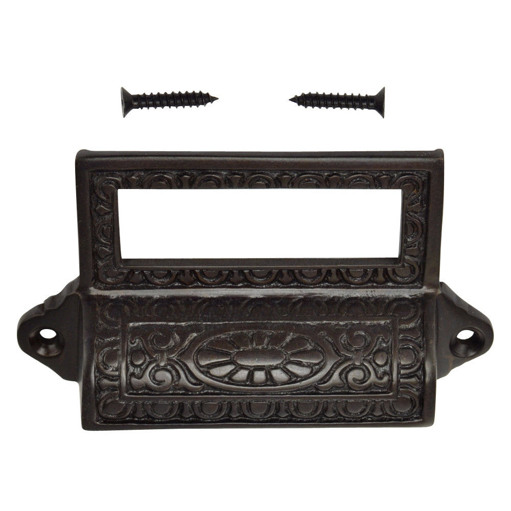 COPPER MOUNTAIN HARDWARE 4 1/8 Inch Solid Brass Victorian Label Style Bin Pull (Oil Rubbed Bronze Finish)