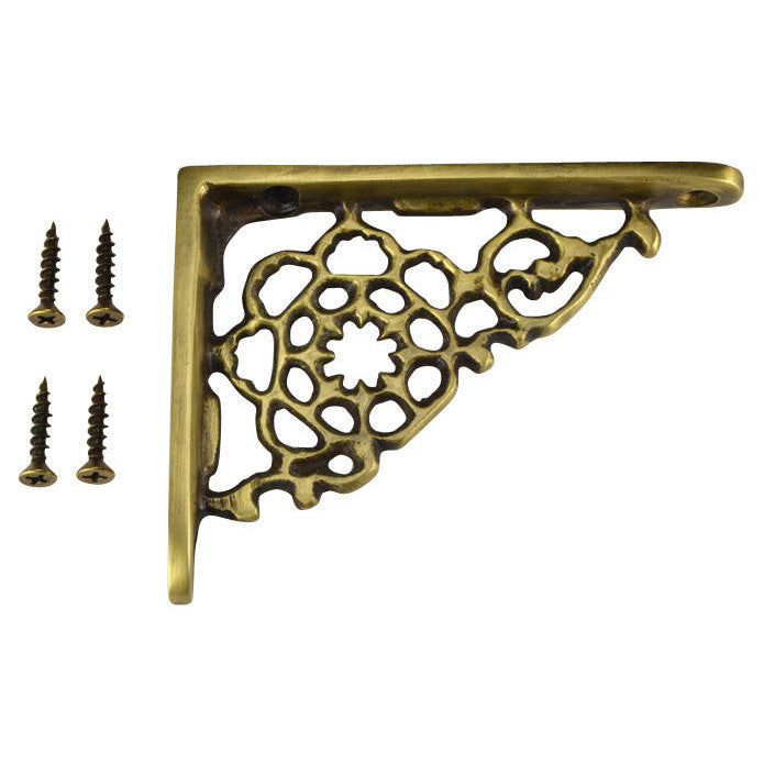 COPPER MOUNTAIN HARDWARE 4 Inch Solid Brass Star Shape Shelf Bracket (Antique Brass)