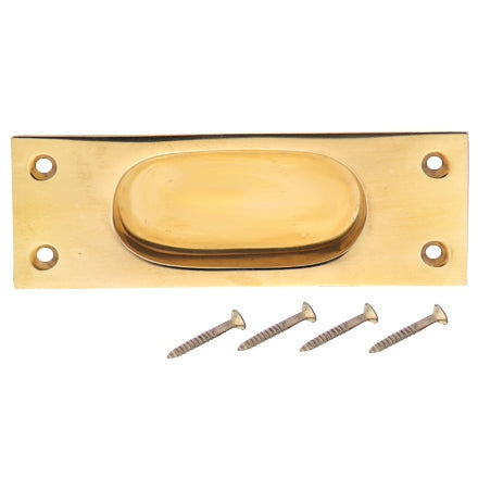 Copper Mountain Hardware 5 Inch Rectangular Traditional Solid Brass Pocket Door Pull or Window Sash Pull (Polished Brass Finish)