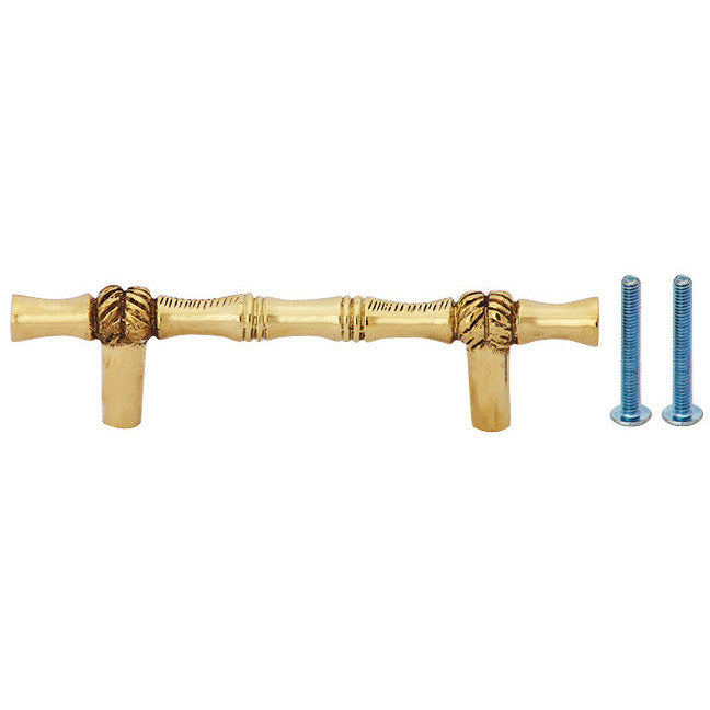 COPPER MOUNTAIN HARDWARE 4 3/4 Inch Overall (3 Inch c-c) Solid Brass Japanese Bamboo Style Pull (Polished Brass Finish)