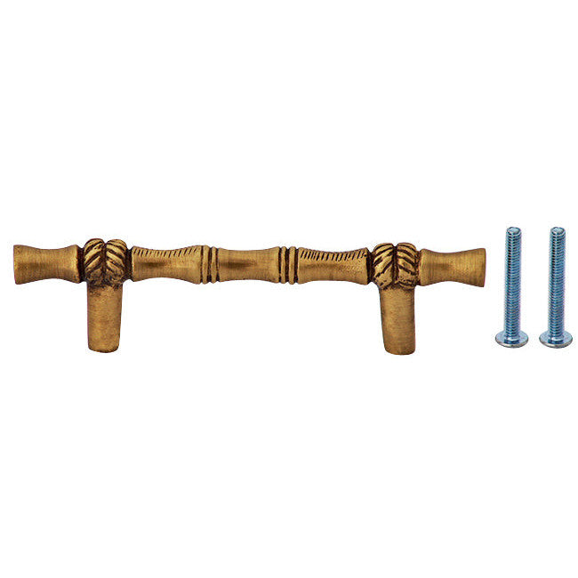 COPPER MOUNTAIN HARDWARE 4 3/4 Inch Overall (3 Inch c-c) Brass Japanese Bamboo Style Pull (Antique Brass Finish)