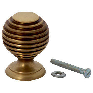 COPPER MOUNTAIN HARDWARE 1 3/8 Inch Solid Brass Art Deco Round Knob (Antique Brass Finish)