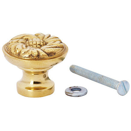 COPPER MOUNTAIN HARDWARE 1 1/4 Inch Solid Brass Patterned Round Knob (Polished Brass Finish)