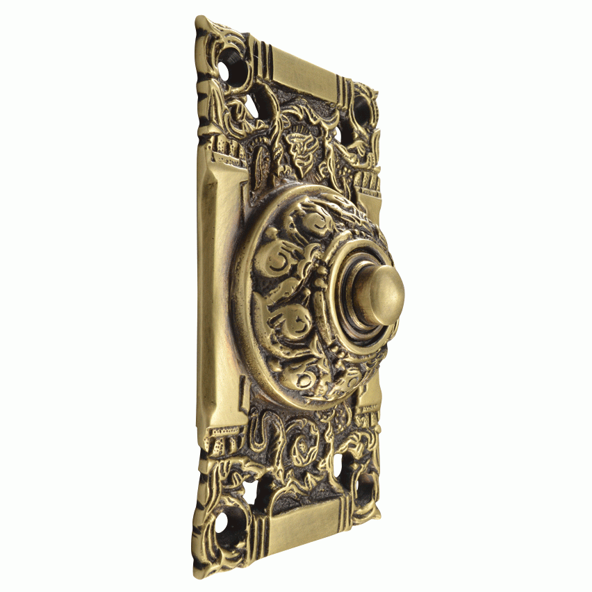 COPPER MOUNTAIN HARDWARE 4 1/4 Inch Art Nouveau Solid Brass Doorbell (Antique Brass Finish)