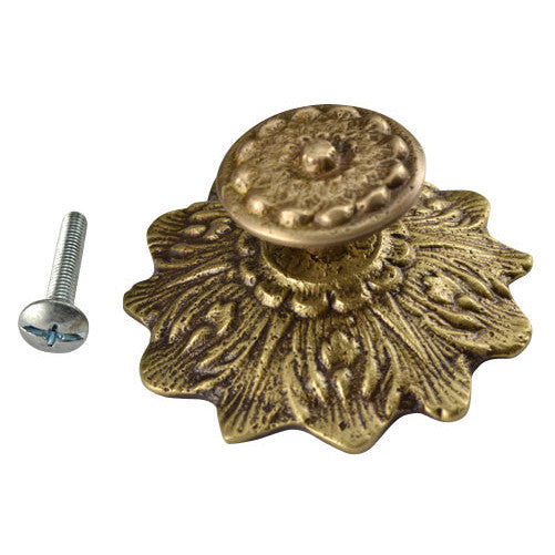 COPPER MOUNTAIN HARDWARE 2 2/5 Inch Solid Brass Victorian Sunflower Knob (Antique Brass Finish)