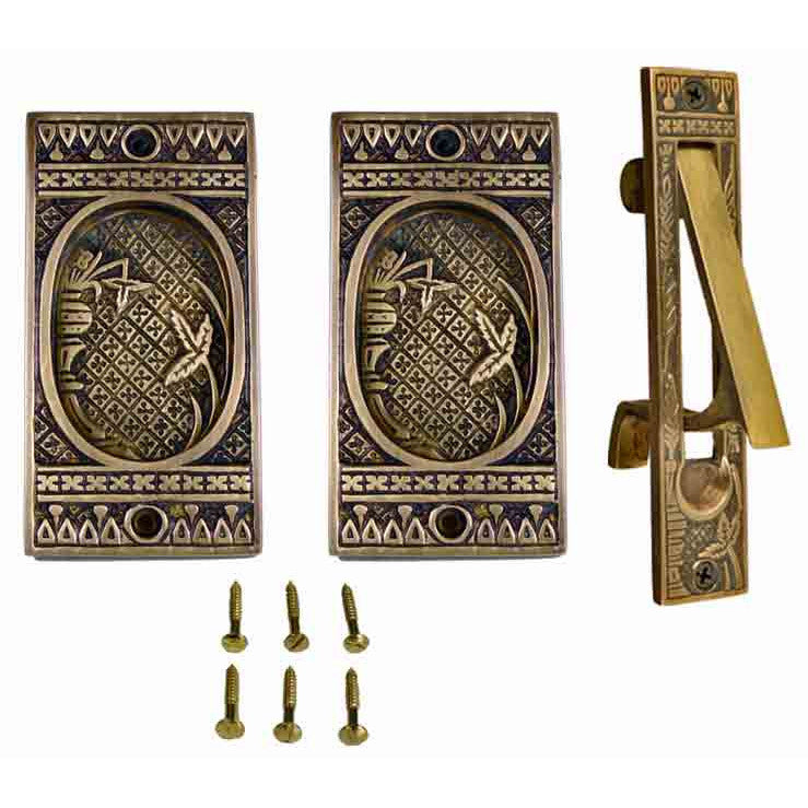 COPPER MOUNTAIN HARDWARE Broken Leaf Single Pocket Passage Style Door Set Antique Brass Finish