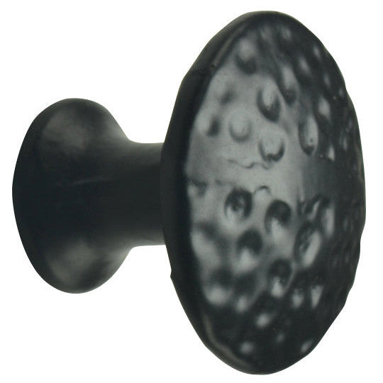 COPPER MOUNTAIN HARDWARE 1 3/8 Inch Solid Iron Hammered Flat Top Knob (Matte Black Finish)