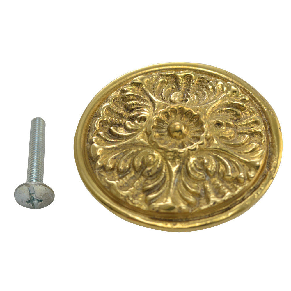 COPPER MOUNTAIN HARDWARE 2 Inch Solid Brass Victorian Floral Knob (Polished Brass Finish)