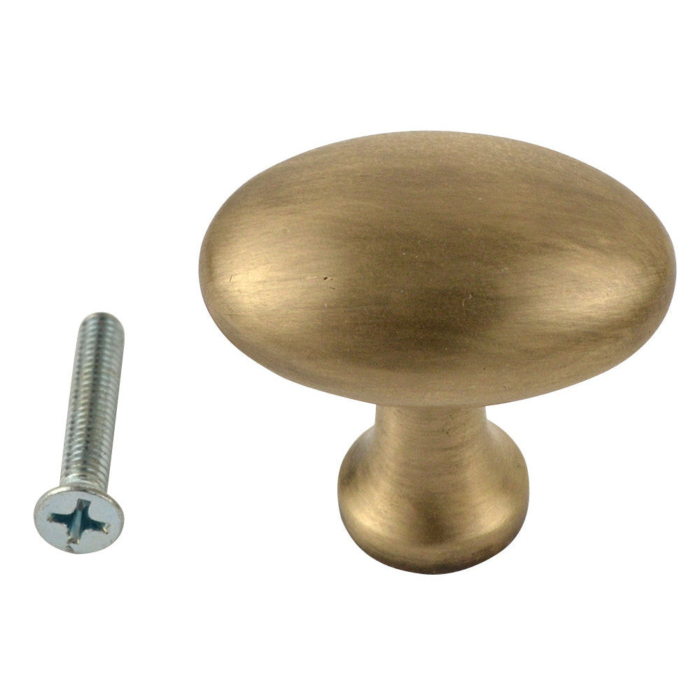 COPPER MOUNTAIN HARDWARE 1 1/2 Inch Heavy Traditional Solid Brass Egg Cabinet Knob (Antique Brass Finish)