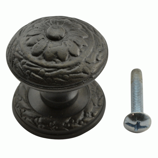 COPPER MOUNTAIN HARDWARE 1 1/4 Inch Ornate Round Solid Brass Knob (Oil Rubbed Bronze Finish)