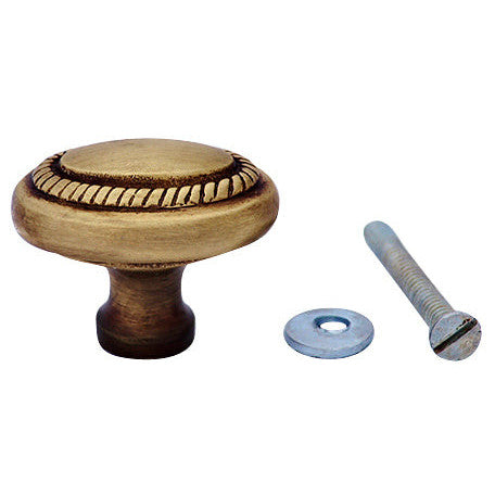 COPPER MOUNTAIN HARDWARE 1 1/2 Inch Solid Brass Georgian Roped Egg Shaped Knob (Antique Brass Finish)