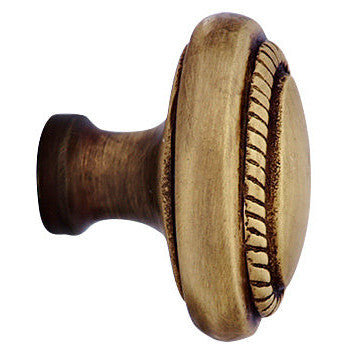 COPPER MOUNTAIN HARDWARE 1 1/2 Inch Solid Brass Georgian Roped Egg Shaped Knob (Antique Brass Finish)