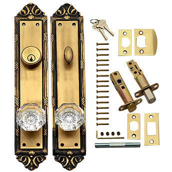 COPPER MOUNTAIN HARDWARE Ribbon & Reed Oval Deadbolt Entryway Set (Antique Brass Finish)