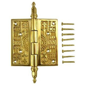 COPPER MOUNTAIN HARDWARE 3 1/2 x 3 1/2 Inch Steeple Tipped Victorian Solid Brass Hinge (Polished Brass Finish)