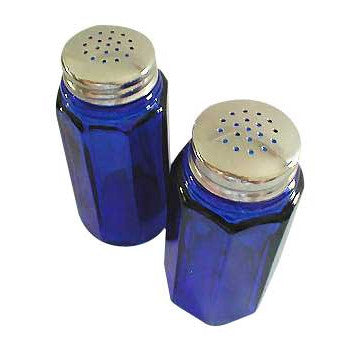 Copper Mountain Hardware Salt and Pepper Shakers - Cobalt Blue Glass Panel Pattern