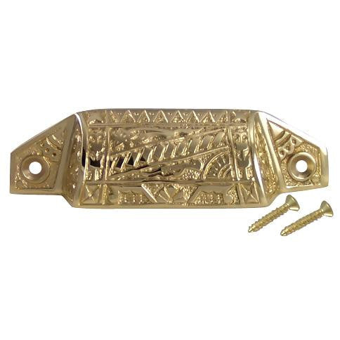 COPPER MOUNTAIN HARDWARE 4 1/8 Inch Overall (3 1/2 Inch c-c) Solid Brass Eastlake Bin or Cup Pull (Polished Brass Finish)