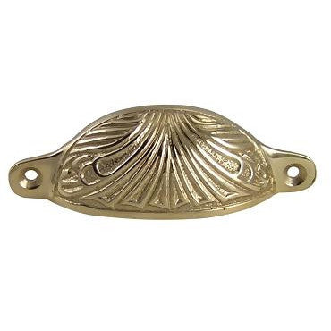 COPPER MOUNTAIN HARDWARE 4 Inch Overall (3 2/5 Inch c-c) Solid Brass Art Deco Bin or Cup Pull (Polished Brass Finish)