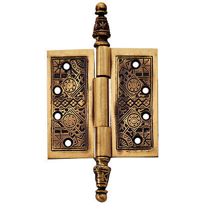 COPPER MOUNTAIN HARDWARE 3 1/2 x 3 1/2 Inch Victorian Steeple Tip Style Hinge (Antique Brass Finish)