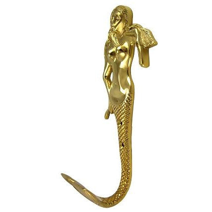 Copper Mountain Hardware 8 1/2 Inch Solid Brass Mermaid Hook (Polished Brass Finish)