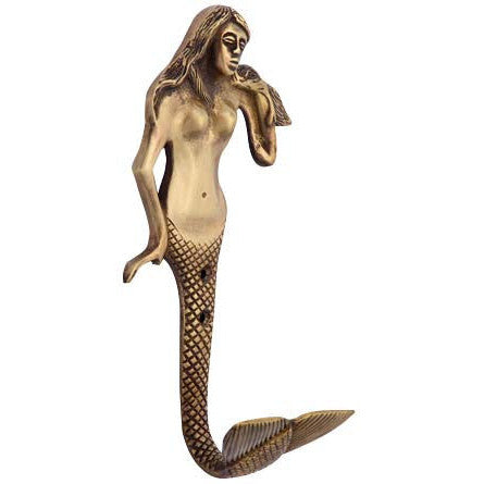 Copper Mountain Hardware 8 1/2 Inch Solid Brass Mermaid Hook (Antique Brass Finish)