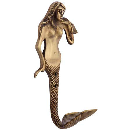 Copper Mountain Hardware 8 1/2 Inch Solid Brass Mermaid Hook (Antique Brass Finish)