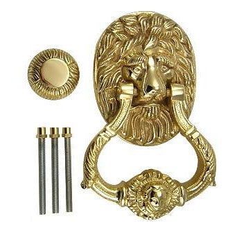 COPPER MOUNTAIN HARDWARE 7 1/2 Inch (3 3/4 Inch c-c) Large Ornate Lion Door Knocker (Polished Brass Finish)