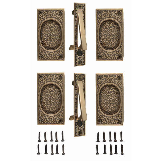 COPPER MOUNTAIN HARDWARE Rice Pattern Double Pocket Passage Style Door Set (Antique Brass)