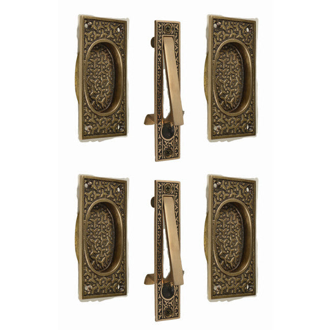 COPPER MOUNTAIN HARDWARE Rice Pattern Double Pocket Passage Style Door Set (Antique Brass)