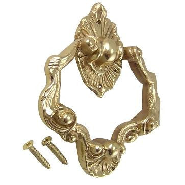 COPPER MOUNTAIN HARDWARE 4 Inch Ornate Shell Pattern Ring Pull (Polished Brass Finish)