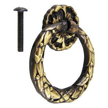 COPPER MOUNTAIN HARDWARE Solid Brass French Floral Drawer Ring Pull (Antique Brass)