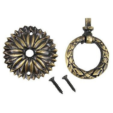 COPPER MOUNTAIN HARDWARE 2 Inch Solid Brass Radiant Leaves Drawer Ring Pull (Antique Brass)