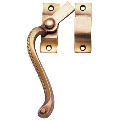 COPPER MOUNTAIN HARDWARE Casement Window Fastener Georgian Roped Pattern, Left Hinge (Antique Brass Finish