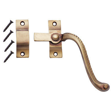 Copper Mountain Hardware Solid Brass Right Hinge Window Lock Georgian Roped Pattern (Antique Brass Finish)