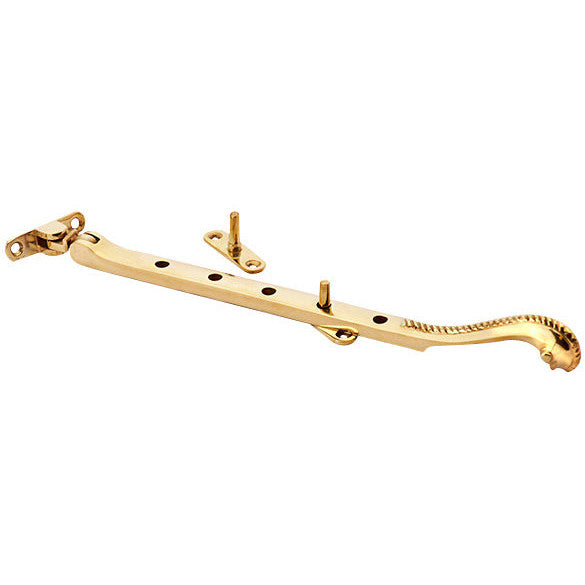 COPPER MOUNTAIN HARDWARE 10 Inch Long Georgian Roped Casement Window Stay Polished Brass Finish