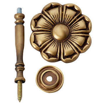 2 7/8 Inch Wide Solid Brass Curtain Tie Back - Large Flower Button