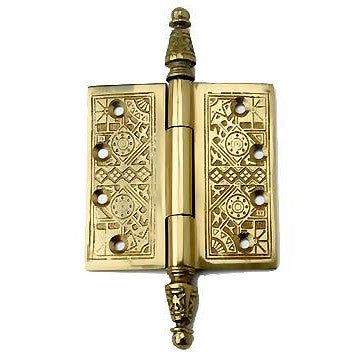 COPPER MOUNTAIN HARDWARE 3 1/2 x 3 1/2 Inch Victorian Steeple Tip Style Hinge (Polished Brass)