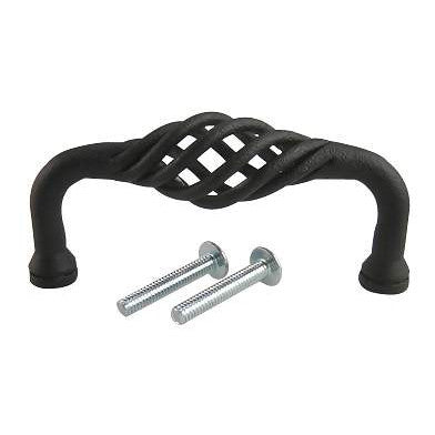 EMTEK 3 3/8 Inch (3 Inch c-c) Wrought Steel Lafayette Fixed Pull (Matte Black Finish)