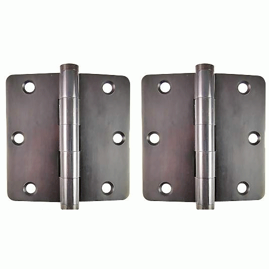 DELTANA Pair 3 1/2 Inch X 3 1/2 Inch Solid Brass Hinge Interchangeable Finials (1/4 Radius Corner, Oil Rubbed Bronze Finish)