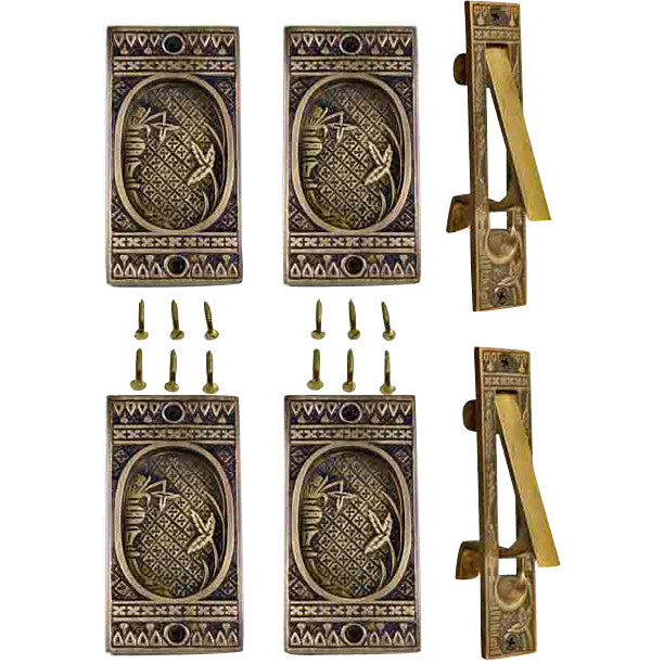 COPPER MOUNTAIN HARDWARE Broken Leaf Double Pocket Passage Style Door Set (Antique Brass)