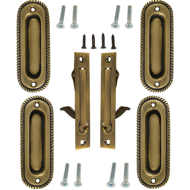 COPPER MOUNTAIN HARDWARE Georgian Pattern Double Pocket Passage Style Door Set (Antique Brass Finish)