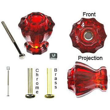 COPPER MOUNTAIN HARDWARE Astoria 1 1/4 Inch Ruby Red Decagon Teardrop Glass Knob