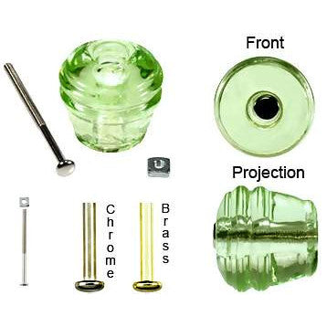 COPPER MOUNTAIN HARDWARE 1 1/8 Inch Art Deco Depression Green Barrel Shape Glass Knobs