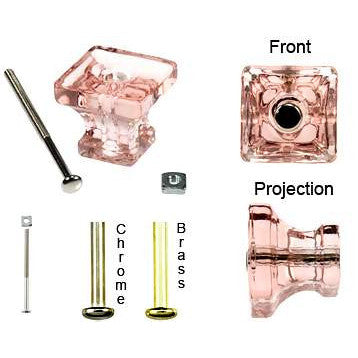 COPPER MOUNTAIN HARDWARE 1 1/4 Inch Square Depression Pink Glass Knobs