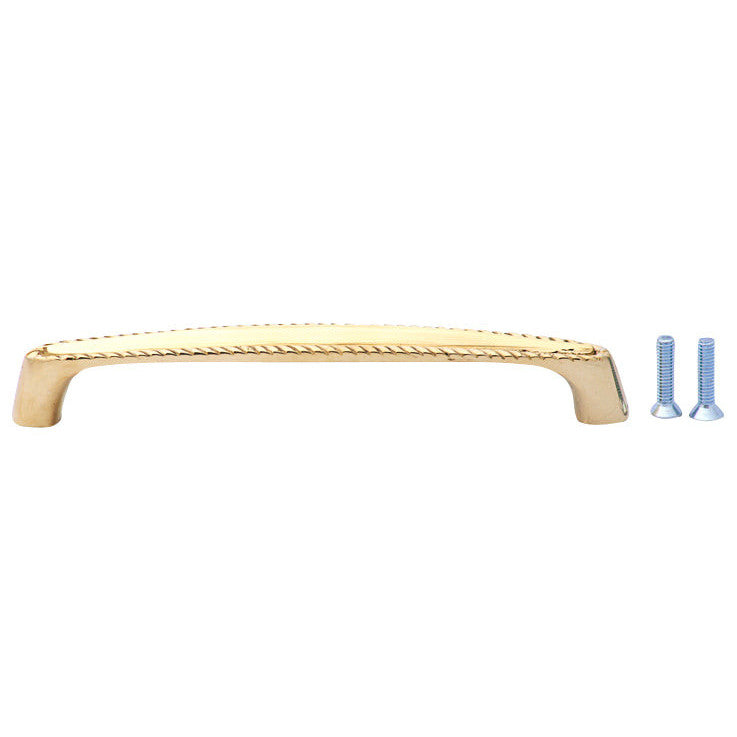 COPPER MOUNTAIN HARDWARE 5 1/2 Inch Overall (5 Inch c-c) Solid Brass Georgian Roped Style Pull (Polished Brass Finish)