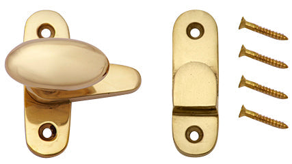 ##Antique Hardware## Traditional Solid Brass Oval Knob Latch Set (Polished Brass Finish)