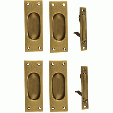 COPPER MOUNTAIN HARDWARE New Traditional Square Pattern Double Pocket Passage Style Door Set (Antique Brass)