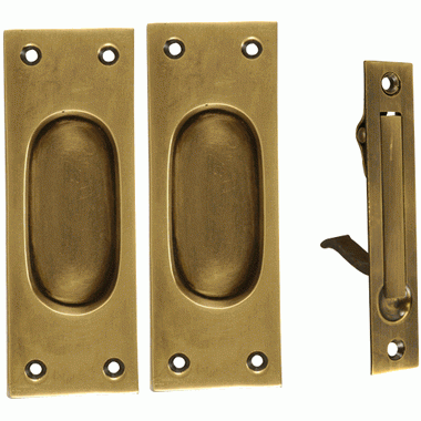 COPPER MOUNTAIN HARDWARE New Traditional Square Pattern Single Pocket Passage Style Door Set (Antique Brass Finish)