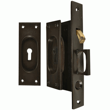 COPPER MOUNTAIN HARDWARE New Traditional Square Pattern Single Pocket Privacy (Lock) Style Door Set (Oil Rubbed Bronze)